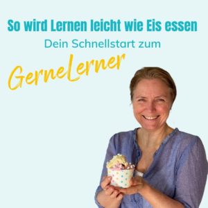 Trixi hält ein Eis in der Hand, um zu sagen, dass Lernen leicht wie Eis essen ist.